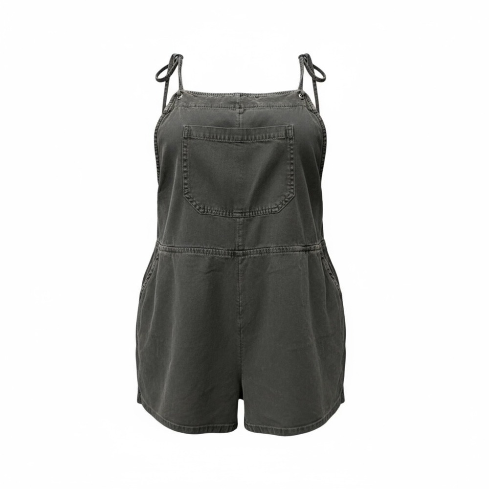 Billabong Overalls Romper Women's M Black Gray Jumpsuit Tie Strap Pocket